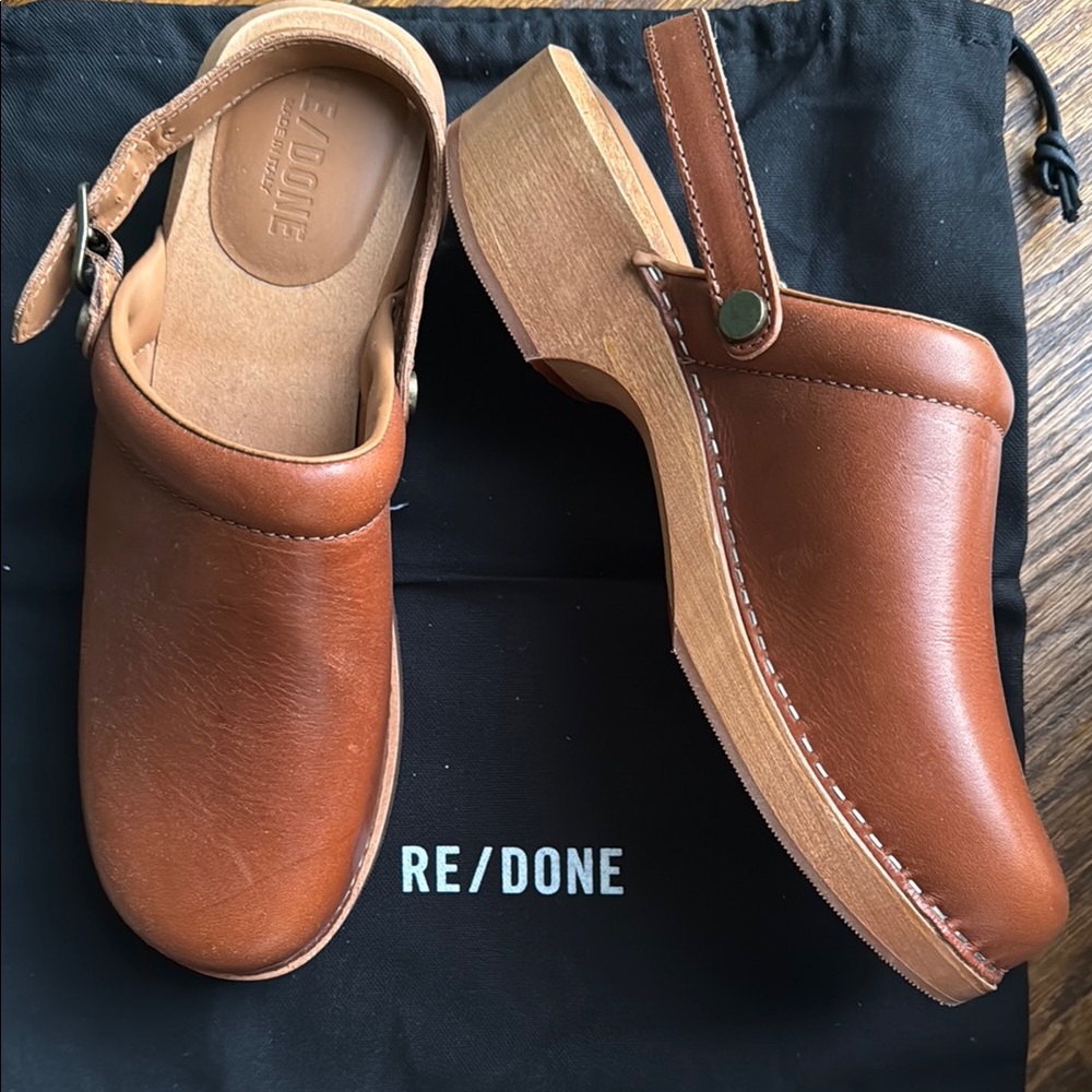 RE/DONE Brown Leather Clogs